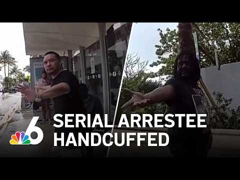 Man arrested 87 times in Miami Beach handcuffed for battering woman