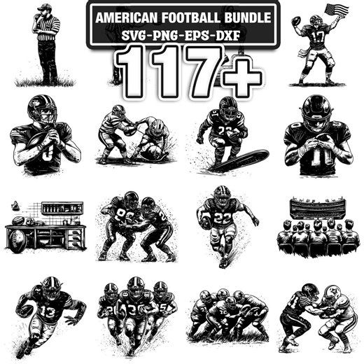 American Football Scene Svg Bundle | 117+ Svg Png Eps Dxf Clipart | Instant Digital Download - Etsy