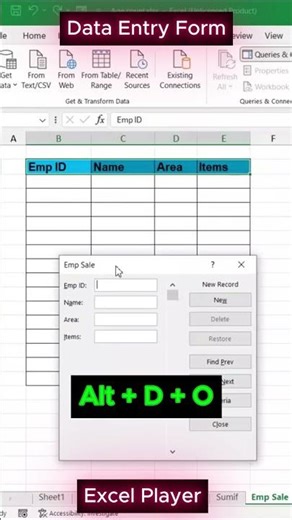 How to add a Data Entry Form | Short key of Data Entry Form | #excelplayer #excel_player