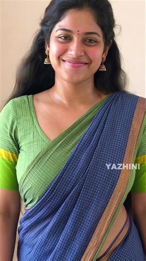 Styling Green Striped Blouse with Navy Blue Saree | Yazhini Saree Fashion