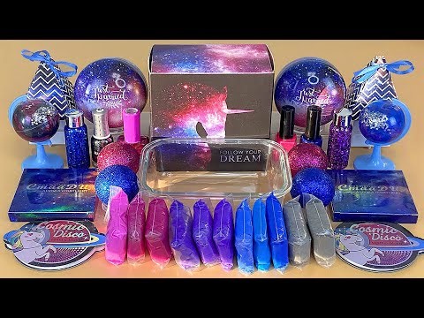 GALACTIC UNICORN SLIME 🌌🌒 Mixing makeup and glitter into Clear Slime. Satisfying Slime Videos 1080p.