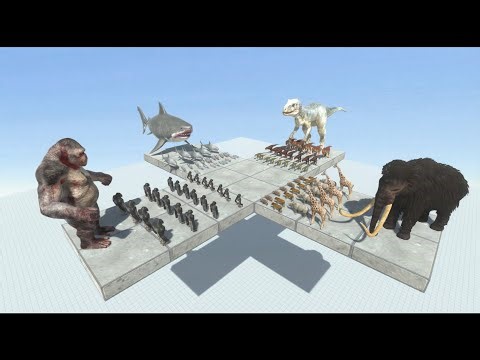 Indominus Rex, Megalodon, Mammoth, Primates - Who Will Win in a 4 vs 4 Battle?