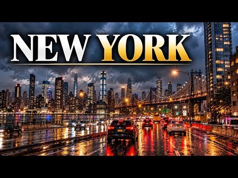 Rainy Evening in New York 🌧️ City Lights, Streets & Urban Atmosphere