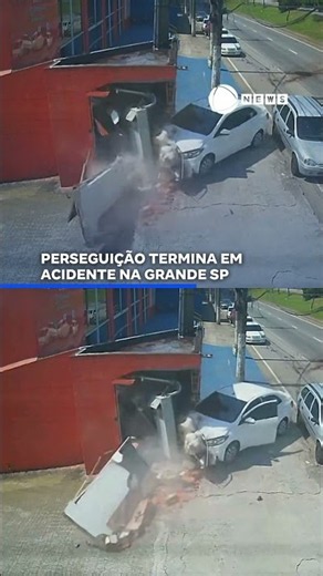 Perseguição termina em acidente na Grande SP. 📲 #RecordNews #Notícias #Shorts