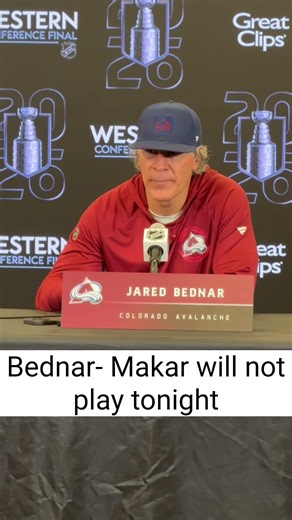 Jared Bednar announced Cale Makar will not play in Game 2 of Western Conference Final