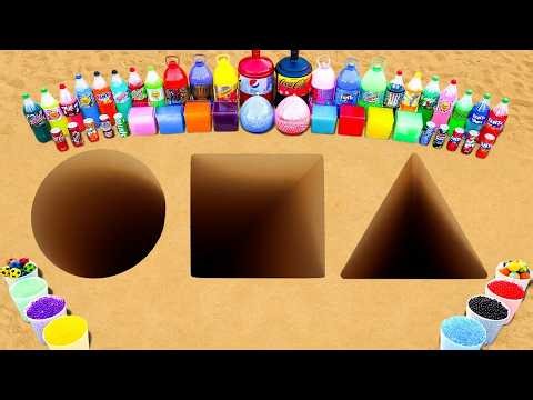 Giant Circle vs Square vs Triangle Hole – Big Coca Cola, Mtn Dew, Balloons Fanta & Mentos Eruption!