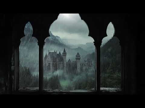 4K Rainy Medieval Castle Window View - Cozy Thunderstorm Sounds - Ambience for Reading Sleep Relax