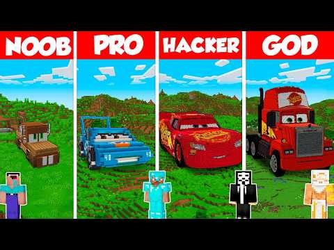 Cars Pixar Build Battle Challenge - Noob vs Pro vs Hacker vs God - Minecraft Animation