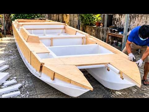 Man Builds a Luxury Twin-Engine Speedboat Using Foam and Plywood | Full Build ‪@Nasatchannel‬