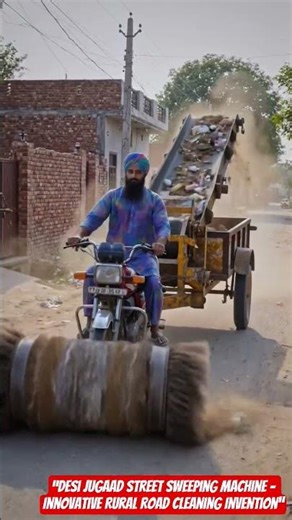 “Desi Jugaad Street Sweeping Machine – Innovative Rural Road Cleaning Invention”