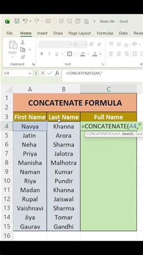 Combine text from multiple cells ! Smart Excel users use this 🧠 #concatenate