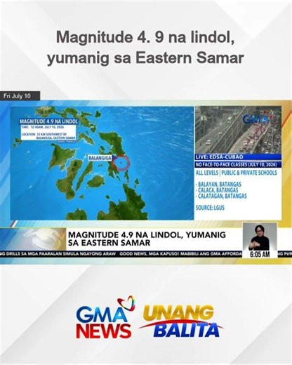 Magnitude 4. 9 na lindol, yumanig sa Eastern Samar | Unang Balita