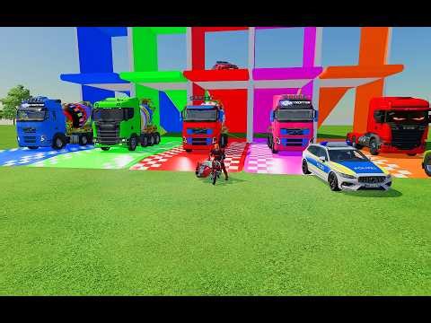 TRANSPORTING POLICE CARS AND MIXER TRUCK WITH FLATBED TRAILER ! FS22