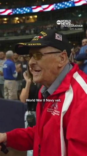 A 102-year-old Navy veteran who fought in World War II was given the chance to sing 'God Bless America' during the seventh inning stretch at a Milwaukee Brewers game. David Muir shares the moving moment.