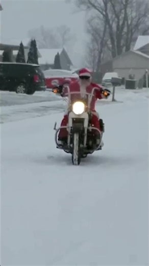 When Santa Chooses Two Wheels in the Snow ❄️🏍️