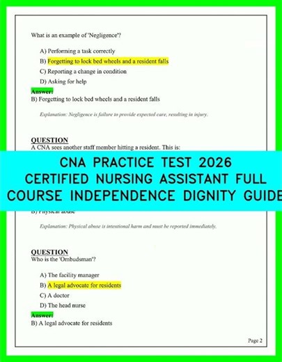 CNA Practice Test 2026: Certified Nursing Assistant Full Course – Independence & Dignity Guide**