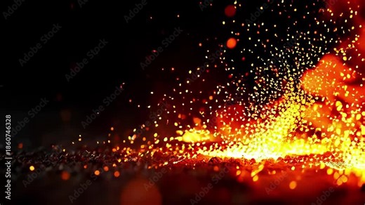 Abstract fiery explosion with vibrant sparks and glowing embers against a dark background in a dynamic display