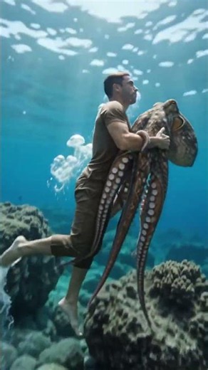 🐙 Diver Faces Massive Octopus In Deep Ocean #shortvideo