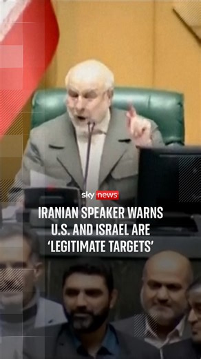 Iran's parliament speaker warned that the US military and Israel would be "legitimate targets" if America strikes the Islamic Republic, as threatened by US President Donald Trump.⁠ ⁠ The speaker and other politicians also chanted 'down with America' in the parliament. | Sky News