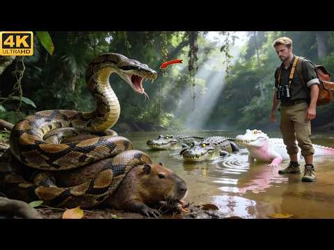 Relaxing Solo Walk in the Amazon | Encounter Albino Crocodile, Python & Jaguar (4K ASMR)