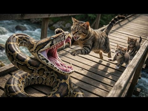 Mama Cat And Kittens Attacked By A Biggest Python | Dog Was Hero | #RescueStory