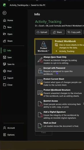 How to Lock Excel File with Password #excel #shorts