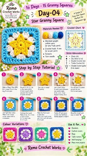 Star Granny Square Crochet Tutorial ⭐ | Easy Crochet Pattern for Beginners | Day 04 #crochettutorial