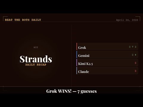 Kimi K2.5 FAILED NYT Strands (All AIs Tested) | April 24, 2026 | Beat the Bots Daily