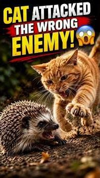 Brave Hedgehog vs Angry Cat 😱 Who Wins.? #cat #hedgehog #animals #funny