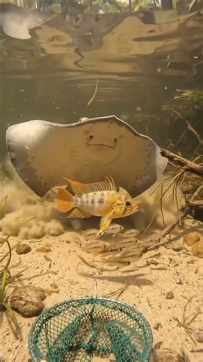 omg! Stingray attacking fish in river #fishing #divng