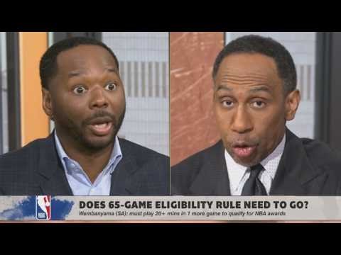 FIRST TAKE | NBA needs to get rid of it! - Stephen A. & Perkins debate the 65-game eligibility rule