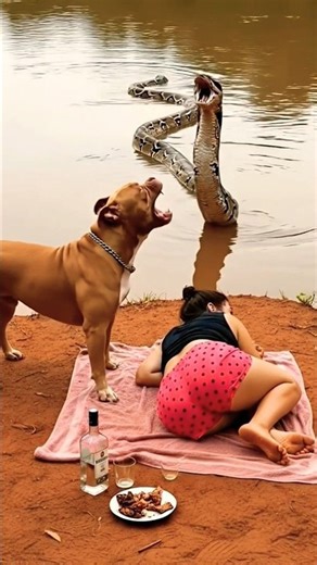 Huge Python Approaches Sleeping Girl Near River | Brave Dog Barks and Saves Her #shorts #shortvideo