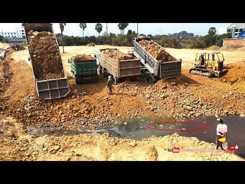 Full Land Reclamation Completed! Powerful Dozers Pushing Soil & 25-Ton Dump Trucks Dumping Soil