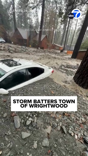 12-25-25 - An evacuation warning has been issued for the town of Wrightwood as another powerful storm system could bring more flooding and mudslides to Southern California. This video taken on Christmas Eve shows a car buried in mud. https://abc7.com/18307242 | ABC7