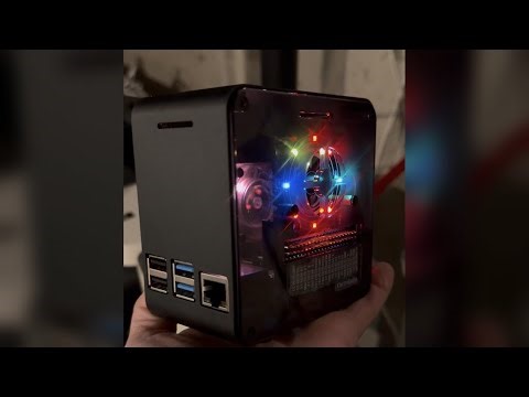 ElectroCookie Raspberry Pi 4 Case, Aluminum Mini Tower Case with Cooling Fan and Color Changing Ambi