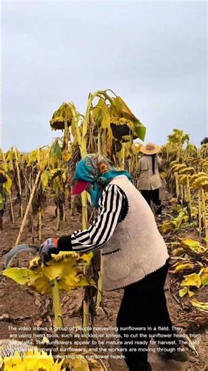 Harvesting Sunflowers: Manual Cutting in a Field