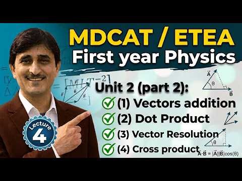 Lec: 4 MDCAT Physics Unit 2 (Part 2) | Vectors Addition, Dot Product, Resolution & Cross Product