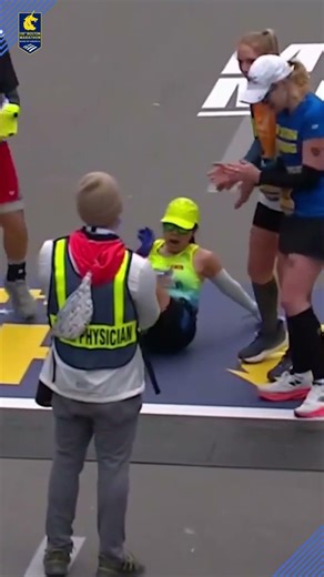 Never give up: Boston Marathon runner pushes through finish line
