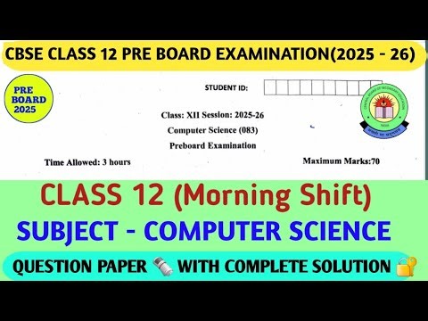 Class 12 computer science CBSE question paper 2025-26 complete solution/class12 computerscience