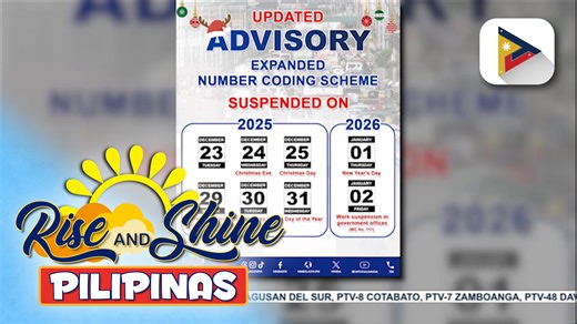 #RiseAndShinePilipinas | Number coding sa Metro Manila, sinuspinde ng MMDA simula Dec. 23 hanggang Jan. 2 | PTV