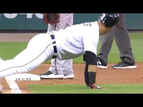 Jose Iglesias hit the deck to avoid a foul ball and did some push-ups