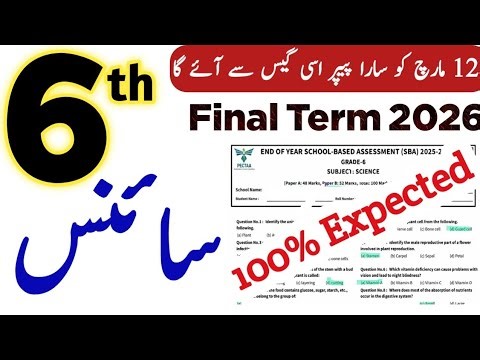 6th Class Science Final Term Paper 2026 | Guess Paper PEC Class 6 Science | SBA Final Term