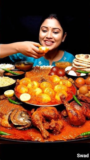 Eating Desi Thali Explosion 😍 Chicken 🍗 Fish 🐟 Egg Curry 🥚🔥 #ASMR