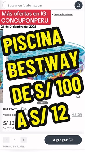 Piscina BESTWAY con 87% de descuento en web FALABELLA #piscina #remate #ofertas #descuentos #ahorro