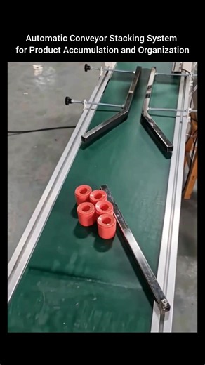 Automatic Conveyor Stacking System for Product Accumulation and Organization.