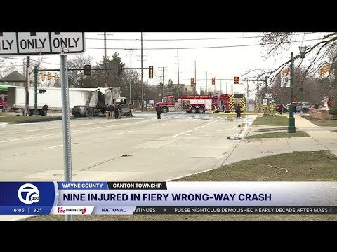 5 people, 4 police officers injured in fiery crash involving semi in Canton Township