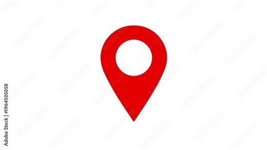 Red location pin icon animation on white background. Location map pin pointer on GPS Map tracker animation 4k.