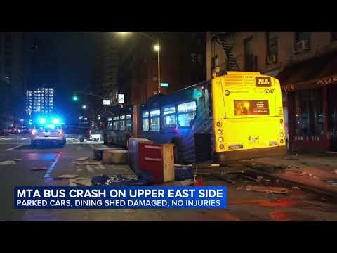 MTA bus crashes into parked cars on Upper East Side