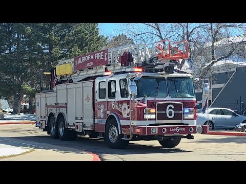 Aurora Fire Rescue: Ladder 6 leaving fire scene and responding to a medical