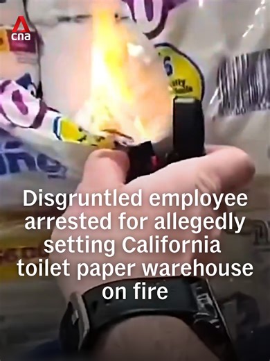 A Kimberly-Clark employee was arrested on Tuesday (Apr 7) for allegedly starting a fire that ripped through the company's 1.2 million square-foot paper goods warehouse in California. Chamel Abdulkarim, 29, had allegedly posted a video of himself setting toilet paper rolls in the warehouse on fire. The blaze reportedly forced 20 employees to evacuate and prompted an air quality warning for the surrounding area after being extinguished. #california #news #usnews #kimberlyclark
